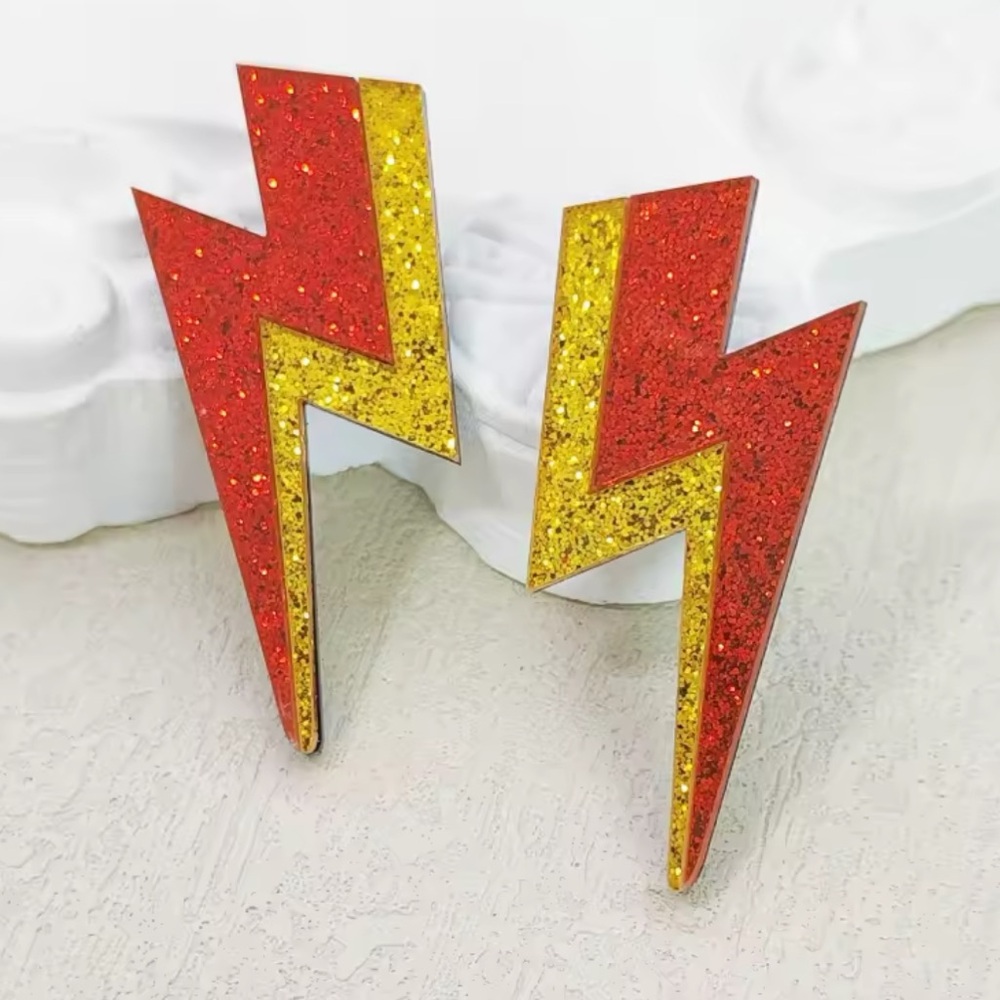 ⚡️Glitter Lightning Bolt Red & Gold Earrings⚡️